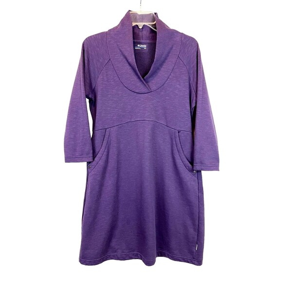 Columbia 3/4-Slv Active Dress  Women's M  Shawl Collar Purple French Terry Knit - Picture 1 of 5